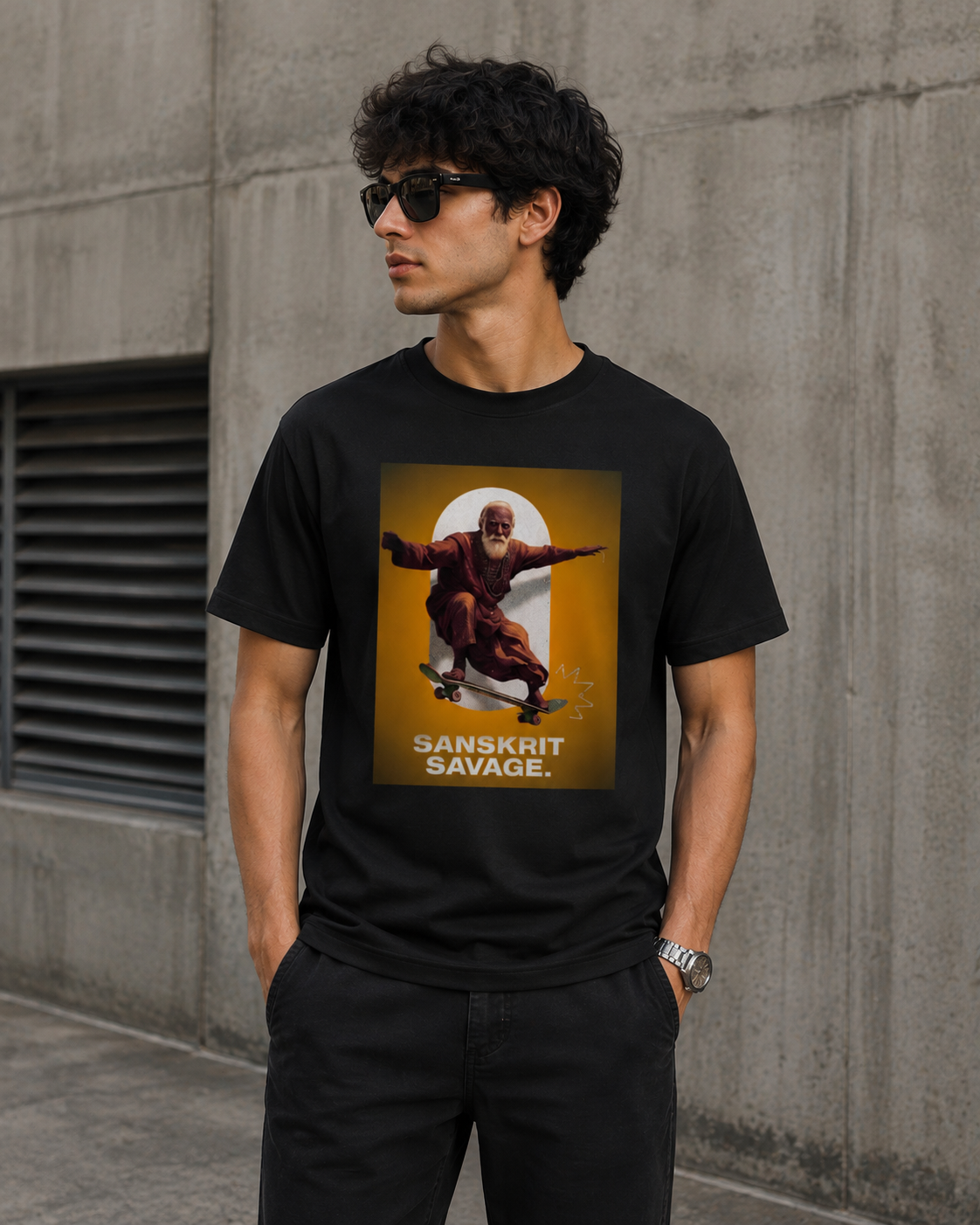 Sanskrit Savage™ Graphic T-Shirt | Black | White