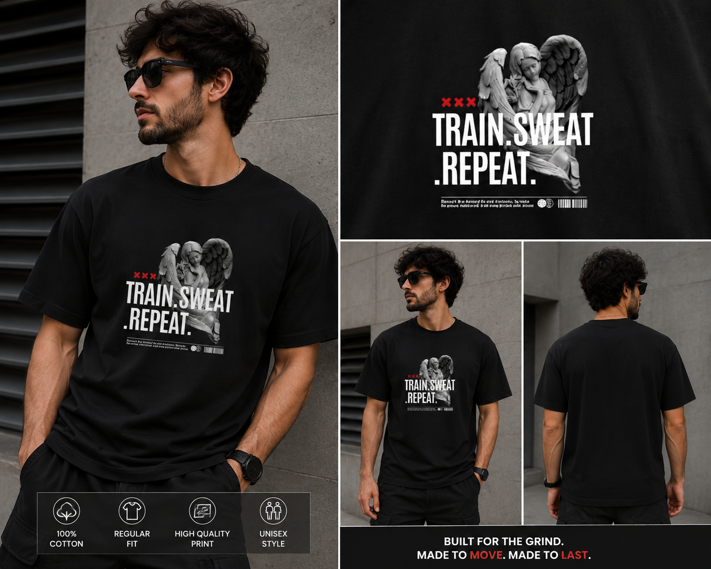 Train Sweat Repeat Graphic T-Shirt | Black Gym Streetwear