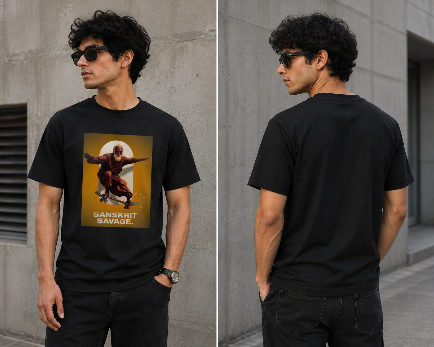 Sanskrit Savage™ Graphic T-Shirt | Black | White